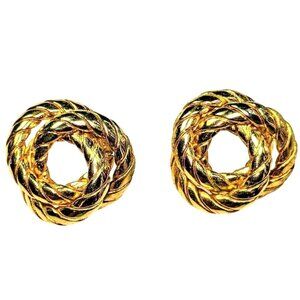 Vintage Gold Twisted Knot Stud Earrings Intricate Woven Design A310